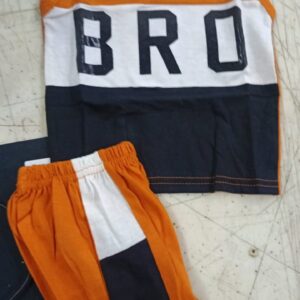 Kids Round Neck Summer Casual Cotton Printed Set Size 16 Blue White Orange