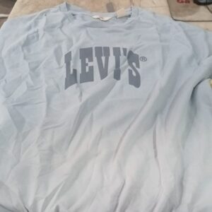 Home WomenS Clothing Western Wear Tops And Shirts Levis Blue Cotton Fit Logo Printed Top Size M