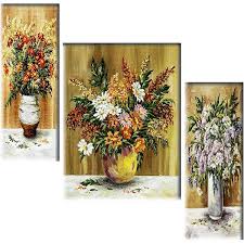 Saf Paintings Set Of 3 Flower Pot Floral Uv Textured Home Decorative Gift Item