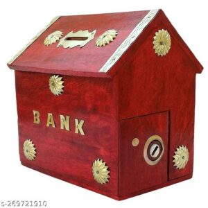 Wooden Coin Boys Girls Toy Red Wooden Money Bank Piggy Bank
