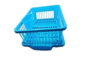 Washing Holder Basket Organizer With Tray For Kitchen Dish Drainer Kitchen Rack Plastic Blue Size 46 X 30 X 18 Cm