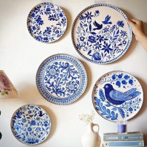 Private Lable Metal Decorative Wall Plates Home Decoration Flower and Bird Art Design Multicolour Set of 5