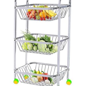 Private Lable Stainless Steel Fruit Vegetable 3 Layer Stand Kitchen Trolley Vegetable Basket