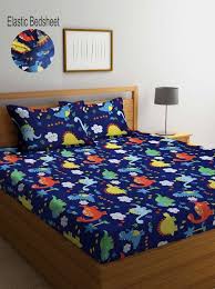 Klotthe Character based Blue 300 TC Cotton King Bedsheet with 2 Pillow Covers