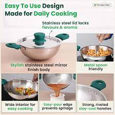 The Indus Valley Triply Stainless Steel KadaiKadhai with Steel