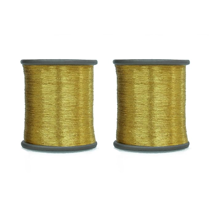 Private Lable Embroiderymaterial Metallic Zari Thread for Embroidery sewing and jewelry making Gold Color 01MM Pack of 2 Roll