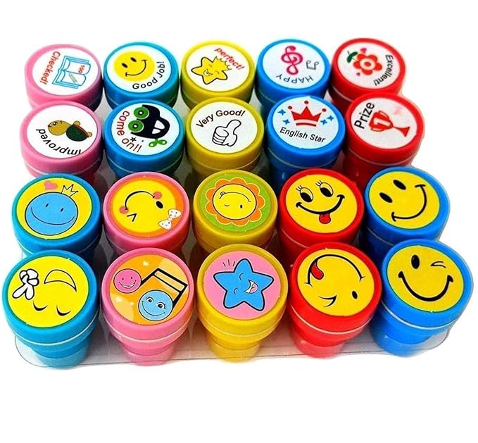 Private Lable 20 Piece Stamps for Kids Emoji and Motivation Reward Art Teachers Students Birthday Gift Craft Scrapbooking