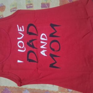 JANNATUN ENTERPRISES Infants Printed Pure Cotton Tshirt With Short I love DAD and MOM 2 to 3 years red