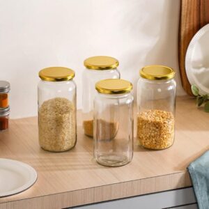 Nestasia Glass Containers for Kitchen Storage with gold cap pack of 4