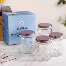 Nestasia Embossed Glass Jar With Airtight Lid Set Of 4 750ml