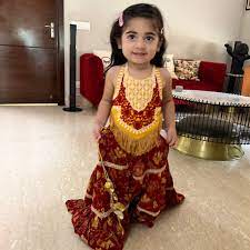 HALEMONS Tarini Ajrakh Cotton Lehenga Choli Set for Girls 3 to 4 years colour maroon