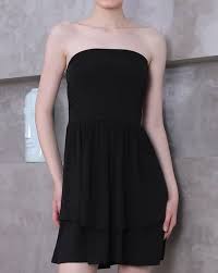 Shein Women Strapless Layered Mini Skater Dress with Back Zip colour black size L