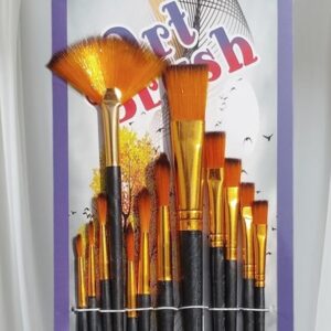 Private Lable Paint Brush Set 12 Pieces Nylon Hair Brushes with Black and Gold Handles Multiple Sizes for Art and Craft