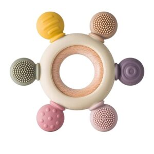 Private Lable Baby Teething Toys Silicone Teethers Bpa Free Wooden Toy for Babies 3 6 9 12 18 Months multi colour