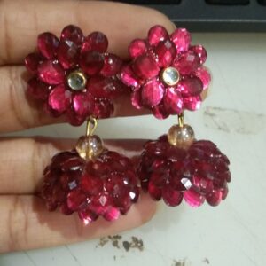 Private Lable Fashion Frill Plushy Floral Gold Plated Pearl Studded Jhumka Earrings For Women