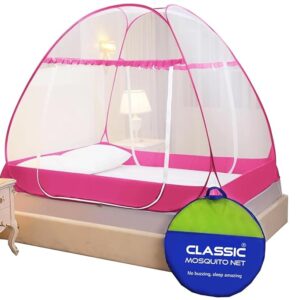 Classic Mosquito Net for Double Bed King Size Foldable Premium Machardani White And Purple Colour