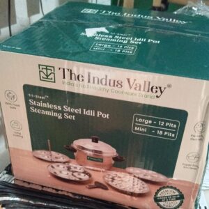 The indus valley 8 Pit Tri Steel Multi Pot 3L Premium Stainless Steel Idli Veg Steaming Set