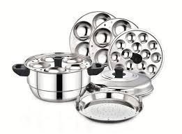 Diamond Stainless Steel MultiSteaming Induction Base with 3 Idli Plates 12 Idlies 1 Mini Idli Plate 18 Idlies 1 Steamer Plate