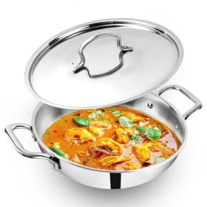 The Indus Valley Triply Stainless Steel KadaiKadhai with Steel Lid 45Ltr 24kg Induction Friendly
