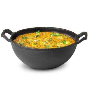 The Indus Valley Pre Seasoned Cast Iron Kadai with Curved Handle 3 3kg