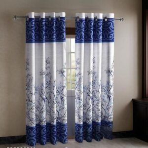 Privat Lable Sirjanhaar Presents Beautiful Tree Printed Panel t curtains Pack of 2 Blue And White Colour