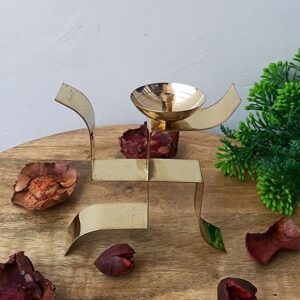 Privat Lable Bystreet artisans Swastik Brass Sheet Light Weight Diya Oil Lamp Gold Colour Pack Of 11