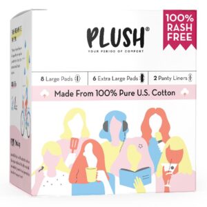 Plush Set of 14 Pure US Cotton Rash Free Sanitary Napkins 2 Panty Liners 8L 6XL
