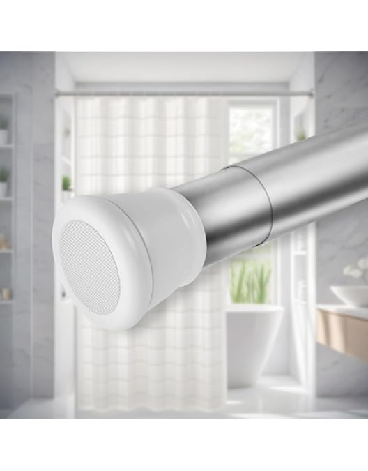 SITTELLA 105Cm To 170Cm Extendable Shower Curtain Tension Rod Non Drilling Anti Skid Spring Pull Rod Stainless Steel White Silver colour