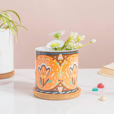 Nestasia Tawny Tango Bloom Fiesta Botanical Planter With Wooden Coaster