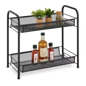ProGrade 2 Tier Mesh Spice Freestanding Rack Metal Storage Rack Kitchen Spice Rack Mesh Organiser Stand black colour