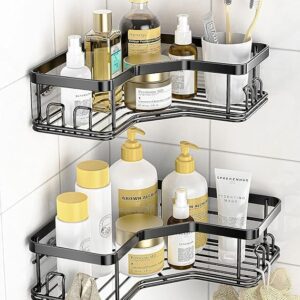 Private Lable SaleOn Metal Set of 2 Corner Shower Caddy Bathroom Wall Organizer with Hooks black colour