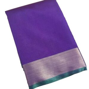 Private Lable Traditional Purple Silk Saree with antiq zari Border Green Trim Elegant Design with blouse pcs