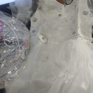 Private Lable Girls MaxiFull Length FestiveWedding Dress with butterfly wings white colour 34yrs