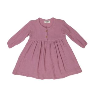 Coocuddle Organic Wrinkled Muslin Cotton Kids Girls Frock Lilac size 6to12 months pink colour
