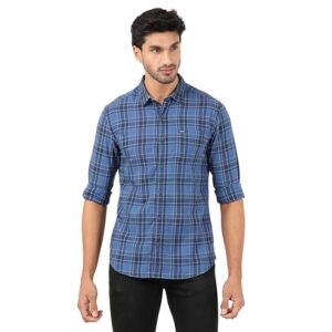 Wrangler Men Navy Light Blue Checked Regular FiT Shirt size M
