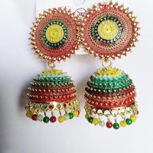 Private Lable Brass Traditional Jhumka Earrings for Girls and Women multicolour