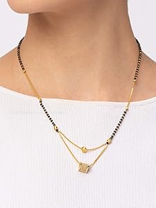 prjyaasi Digital Dress Room Short Mangalsutra Designs One Gram Gold Plated Necklace Heart Love AD Pendant Tanmaniya Nallapusalu Black Beads Chain For Woman 19 Inches