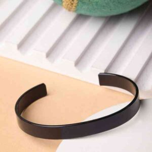 prjyaasi Mens Black Metal Interlock Kada Bracelet