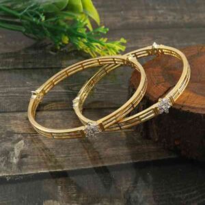 prjyaasi Set Of 2 GoldPlated SilverPlated White StoneStudded Bangles SIZE 3 POINT 1