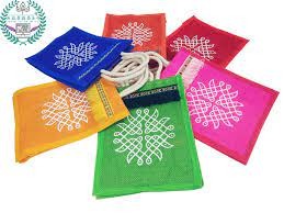 Private Lable ute Bags with Contrast Kolam Art for gift bags multicolour 7pcs