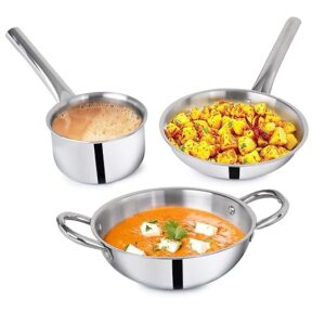 The Indus Valley Triply Stainless Steel Cookware Set Kadai Sauce PanCombo Pots Pans Set Of 3Pcs