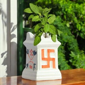 Private Lable Tulsi Ceramic Plant Pots Small Clay Flower Pot