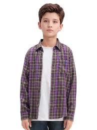 RARE ONES Boys Tartan Checks Checked Cotton Regular Fit Shirt purple 13 to 14 years