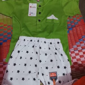 Private Lable kids boys t shirt shorts clothing set green white color size 28