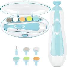 Private Lable New Baby Nail File Electric Baby Nail Trimmer with 6 Grinding Heads Safe for Newborn Baby Blue