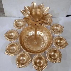 Private Lable Shining Store iron Urli Bowl and Metal Diya Set for home decor