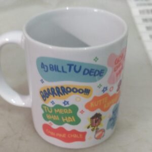 Private Lable Doodle Art Printed White with Print Ceramic Coffee Mug multy colour