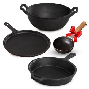 The indus valley PreSeasoned Cast Iron Cookware Set of 4