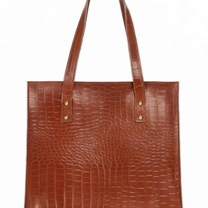 Private Lable Classic CrocPattern Tote Handbag WaterResistant GoldTone Hardware brown
