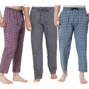 Private Lable Mens Cotton Pyjama Pants Plaid Check Pattern Pack of 3 multi colour